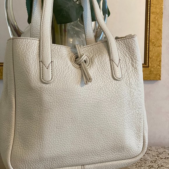 Vintage J.Crew White Pebbled Leather Hobo/Tote Bag - Picture 2 of 12